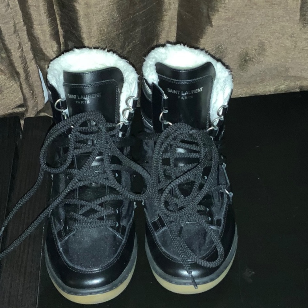 Saint Laurent Black Court Class Shearing-Lined High Top Leather Sneakers